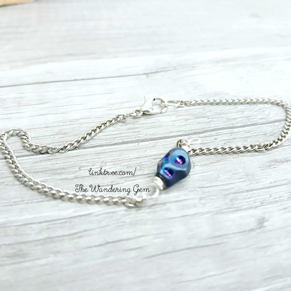 Dainty Titanium Skull Bracelet or Anklet, Spooky Jewelry, 8"
